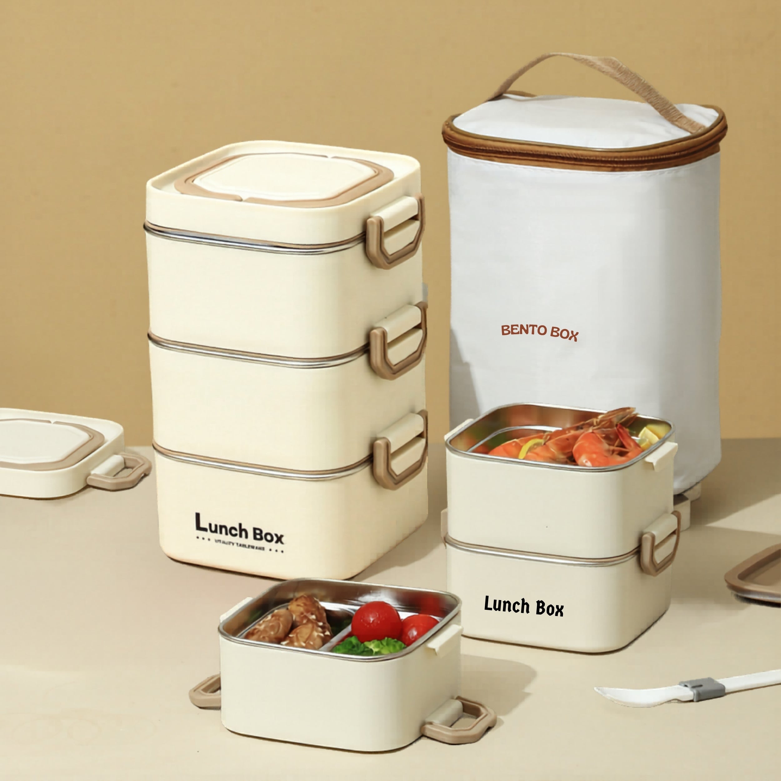 3-Layer Stainless Steel Lunch Box with Insulated Bag  for Office, Work, Picnic, Travel