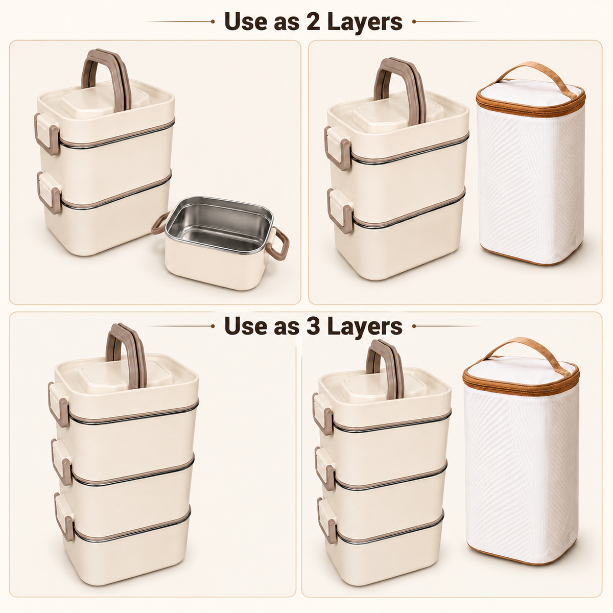 3-Layer Stainless Steel Lunch Box for Adults