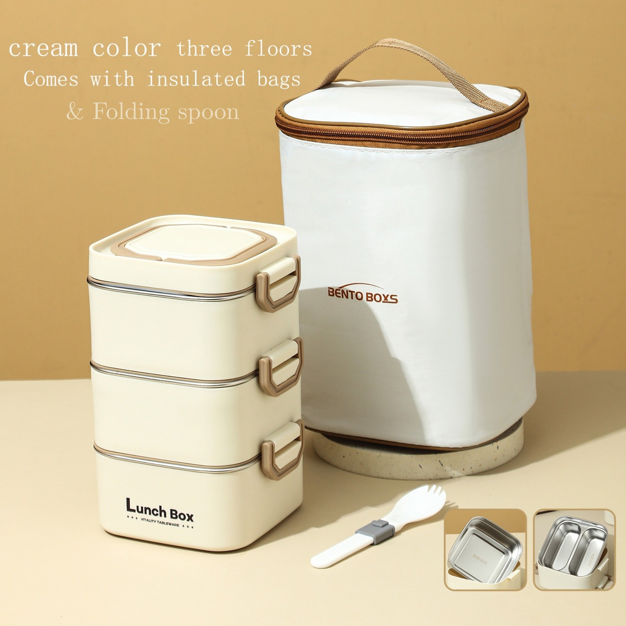 3-Layer Stainless Steel Lunch Box with Insulated Bag  for Office, Work, Picnic, Travel