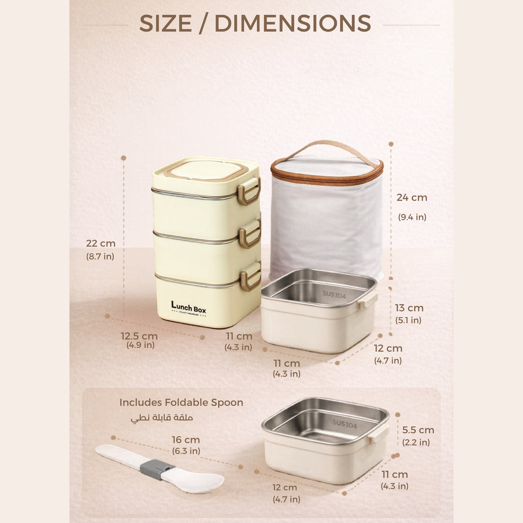 3-Layer Stainless Steel Lunch Box with Insulated Bag  for Office, Work, Picnic, Travel