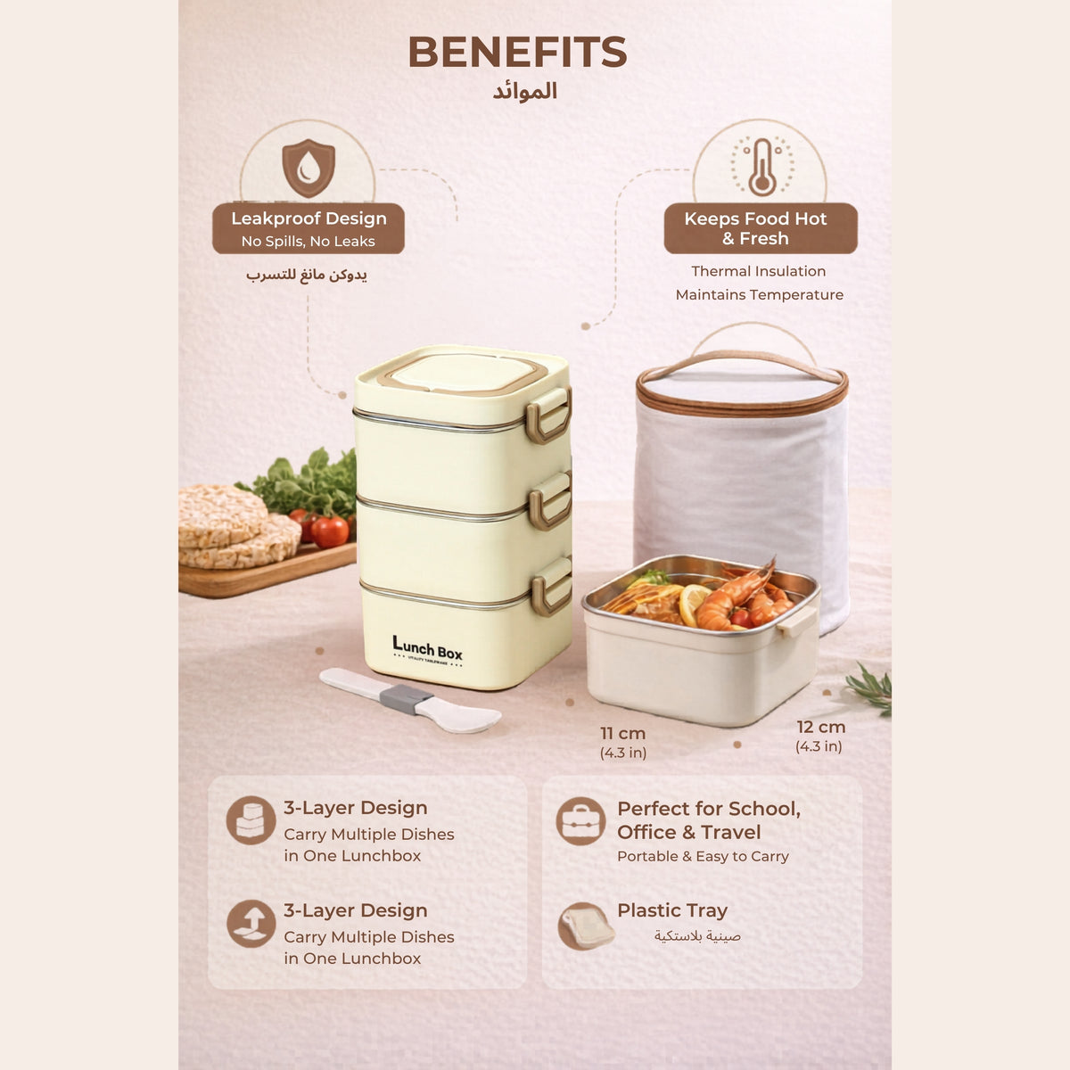 3-Layer Stainless Steel Lunch Box for Adults