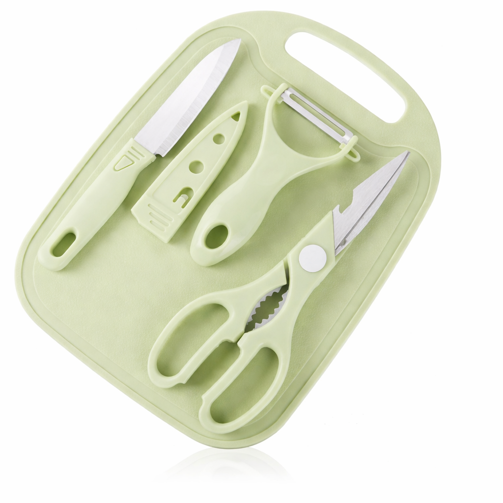 4-in-1 Travel Cutting Board Set with Knife, Peeler & Scissors for Camping, Picnic, Kitchen, Travel & Outdoor