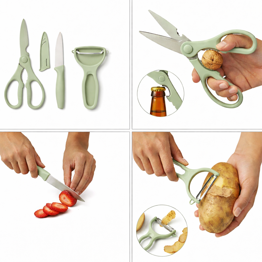 4-in-1 Travel Cutting Board Set with Knife, Peeler & Scissors for Camping, Picnic, Kitchen, Travel & Outdoor