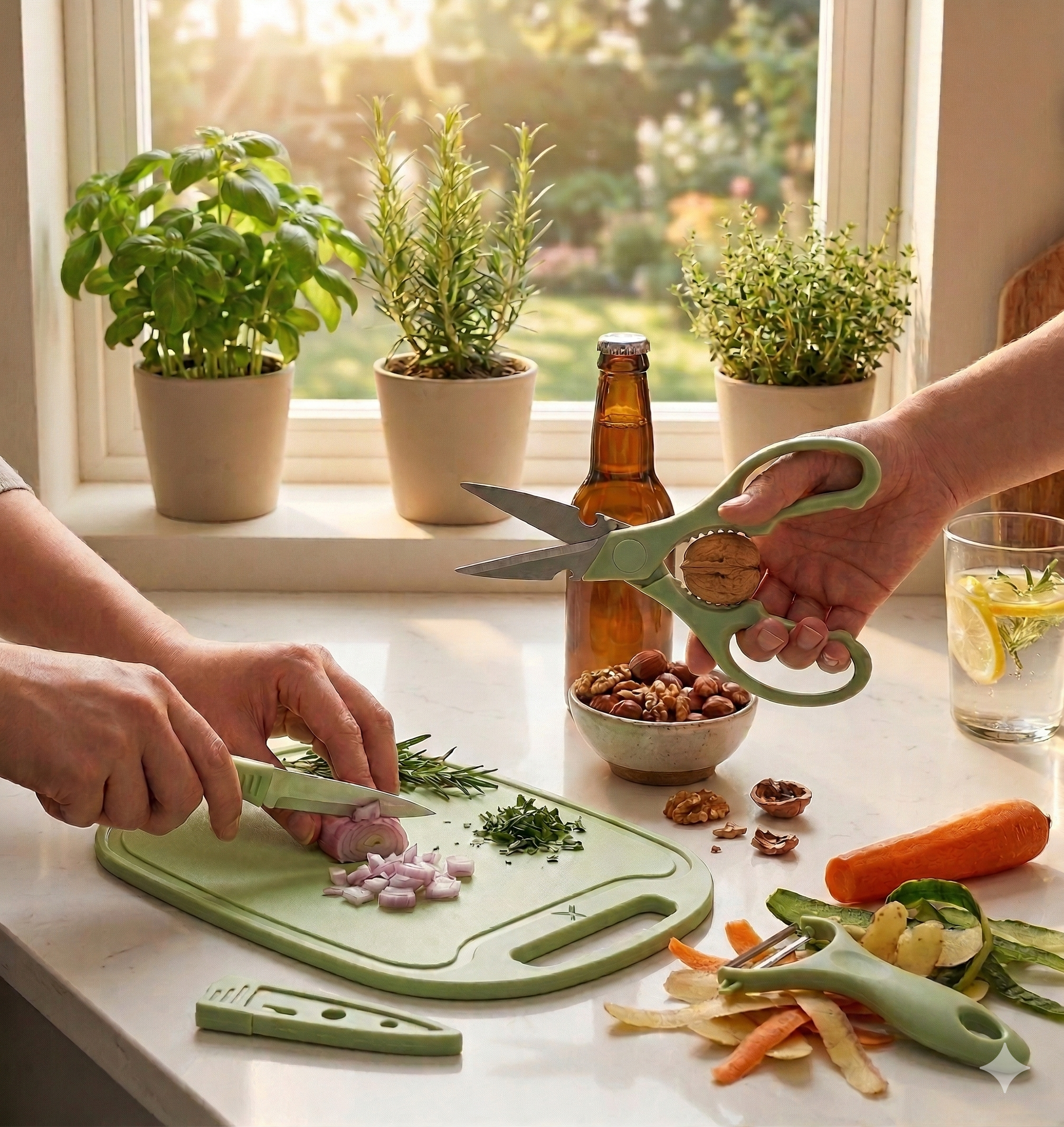 4-in-1 Travel Cutting Board Set with Knife, Peeler & Scissors for Camping, Picnic, Kitchen, Travel & Outdoor