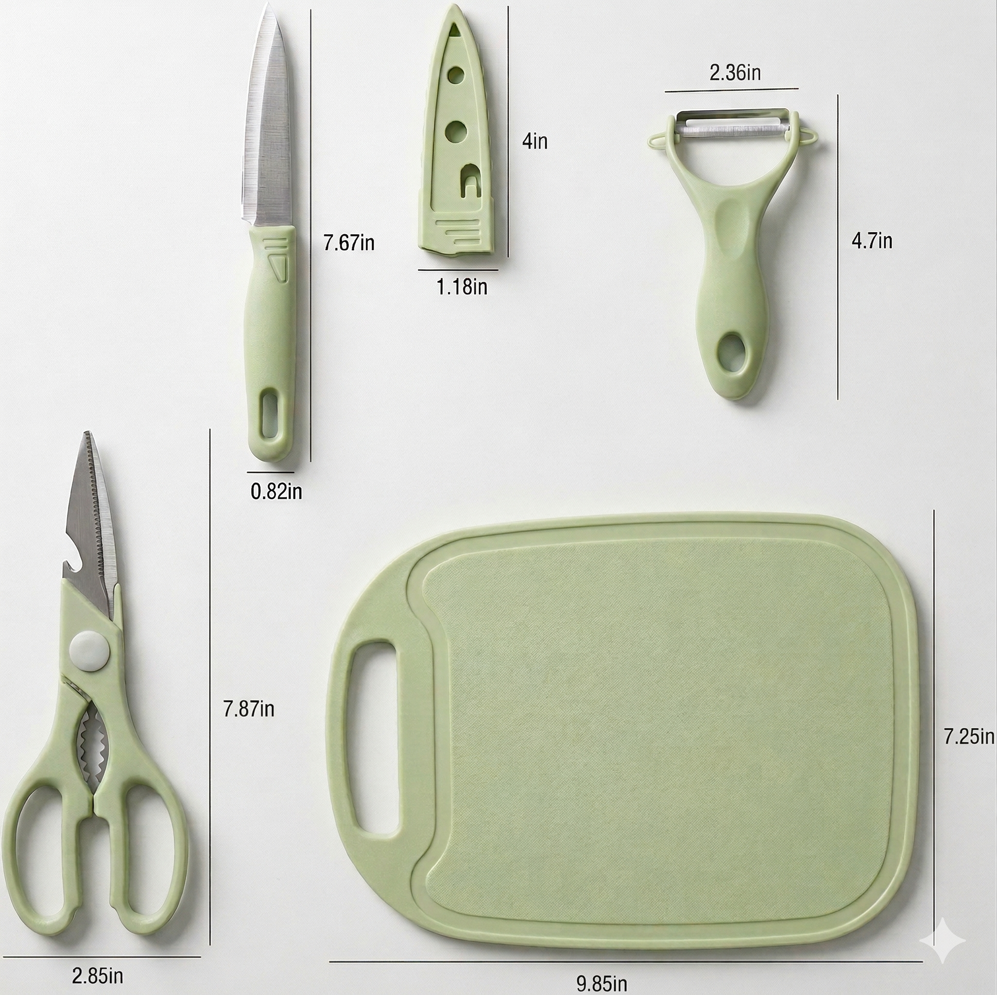 4-in-1 Travel Cutting Board Set with Knife, Peeler & Scissors for Camping, Picnic, Kitchen, Travel & Outdoor