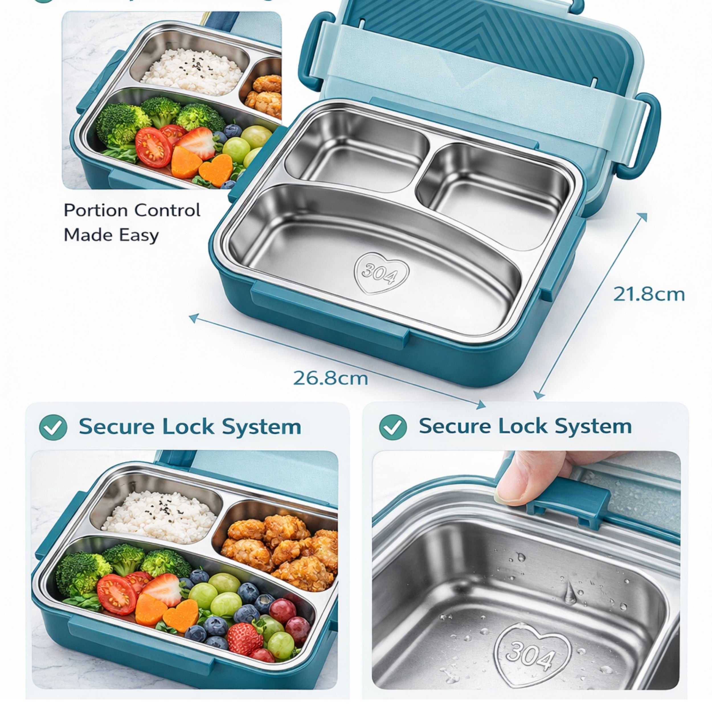 3-Compartment Lunch Box with Insulated Bag for Adults & Kids, Best Use for Office Work School & Travel