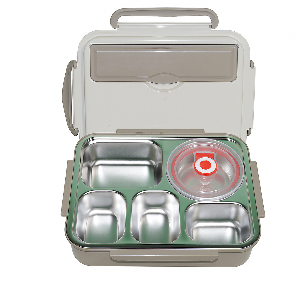 304 Stainless Steel 5 Compartment Lunch Box Chocolate Cream for Office, Gym, Work, Travel & School