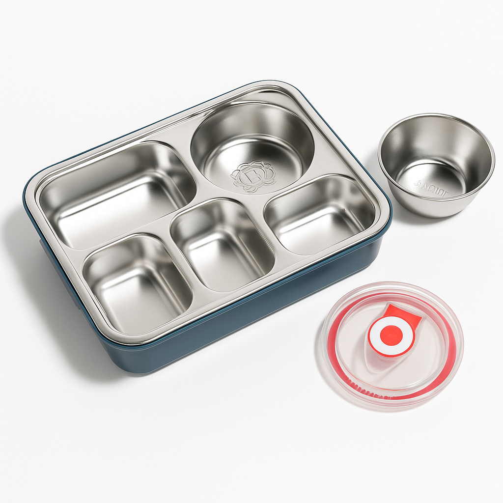 304 Stainless Steel 5 Compartment Lunch Box Dark Green for Office, Gym, Work, Travel & School