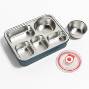 5 Compartment Stainless Steel Bento Lunch Box for School and office (Dark Green )