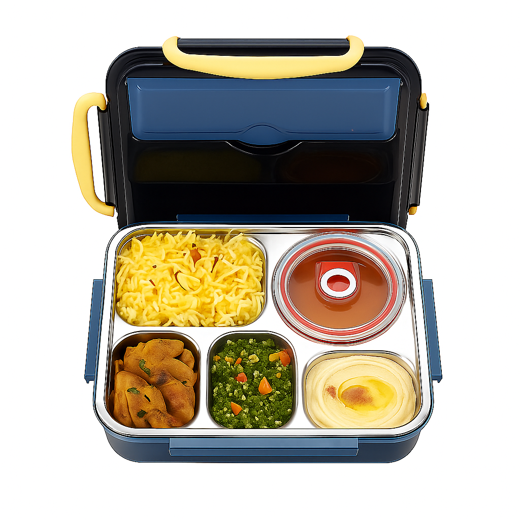 304 Stainless Steel 5 Compartment Lunch Box Dark Green for Office, Gym, Work, Travel & School
