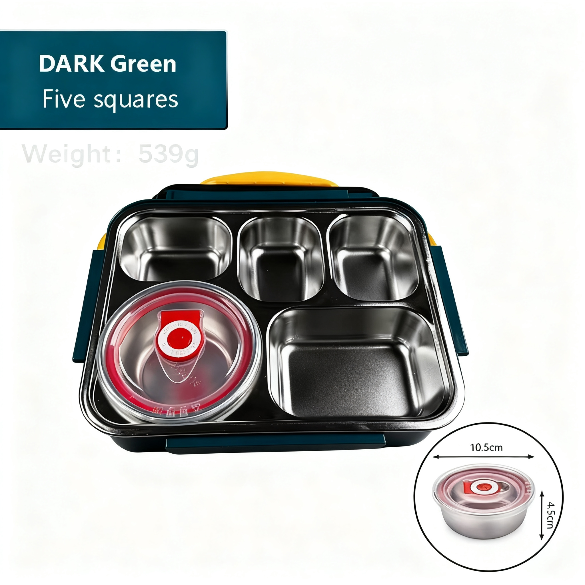 304 Stainless Steel 5 Compartment Lunch Box Dark Green for Office, Gym, Work, Travel & School
